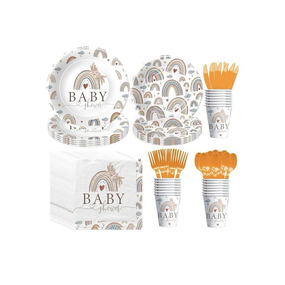 Boho Baby Shower Rainbow Decorations Tableware 24 Guests M51